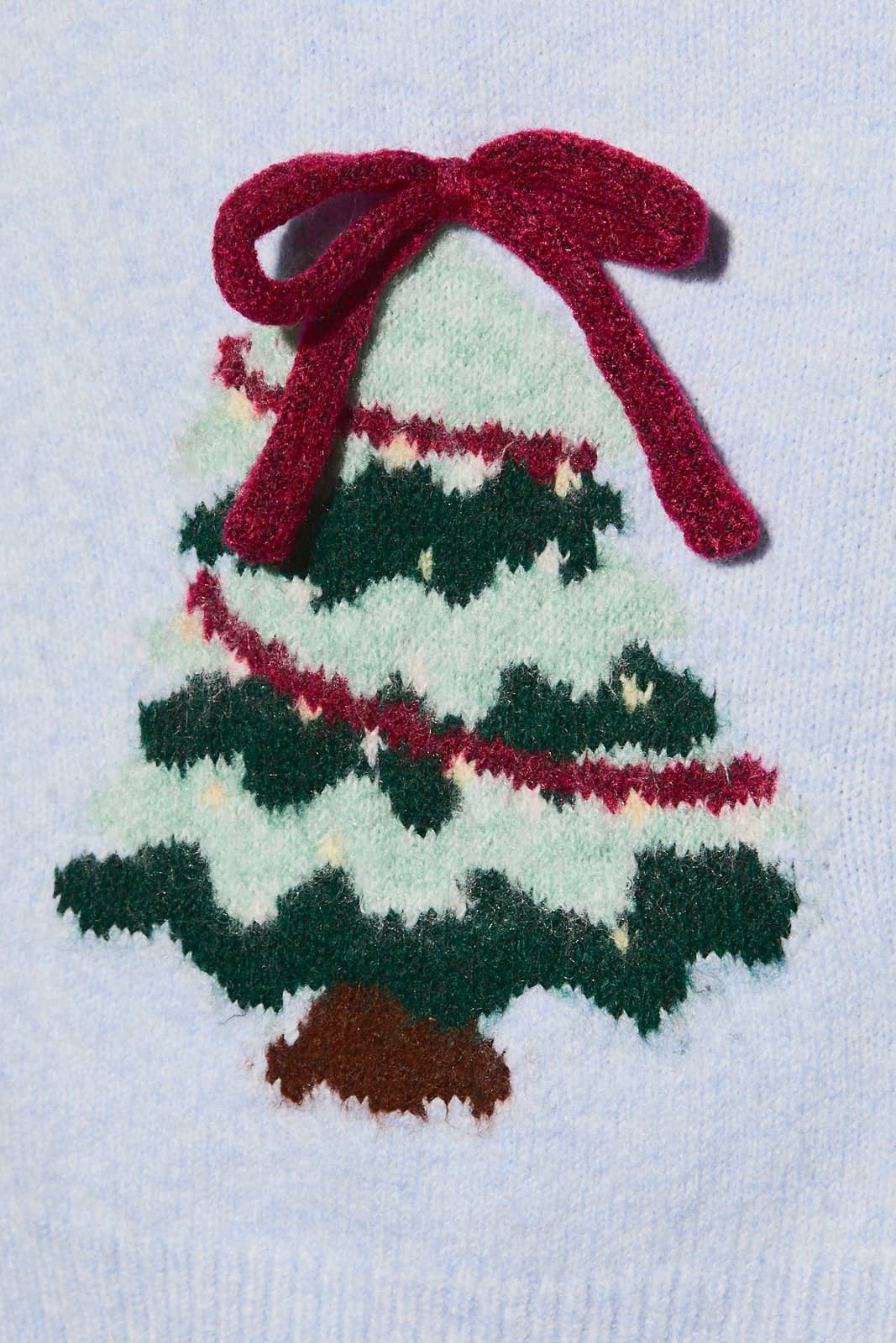 Christmas Tree Ribbon Bow Button Knit Cardigan: LT PINK / L