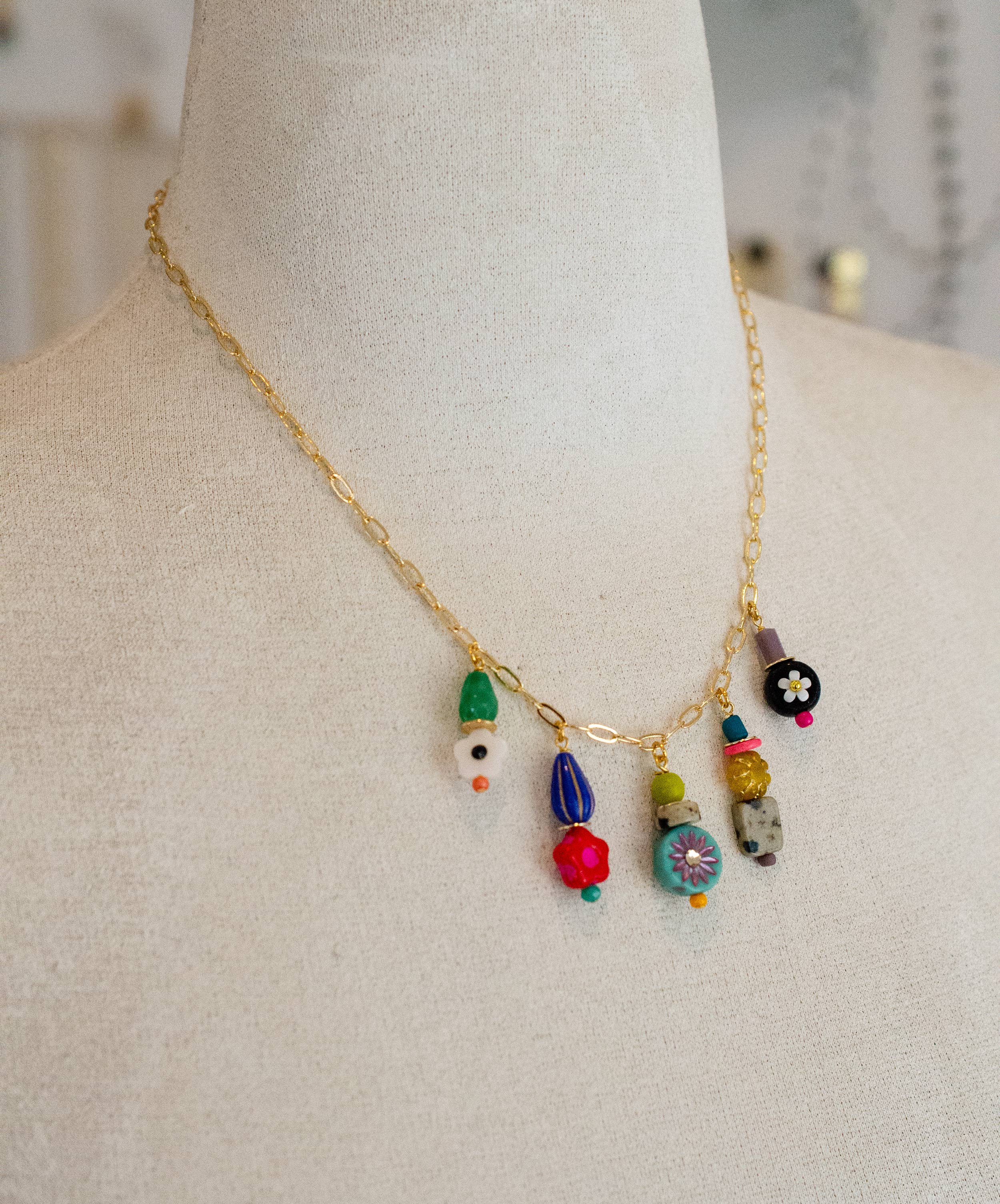Colorful and Bright Beaded Charm Necklace