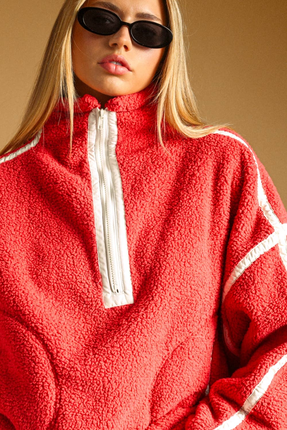 T7388   HALF ZIP UP SHERPA PULLOVER: CREAM / M