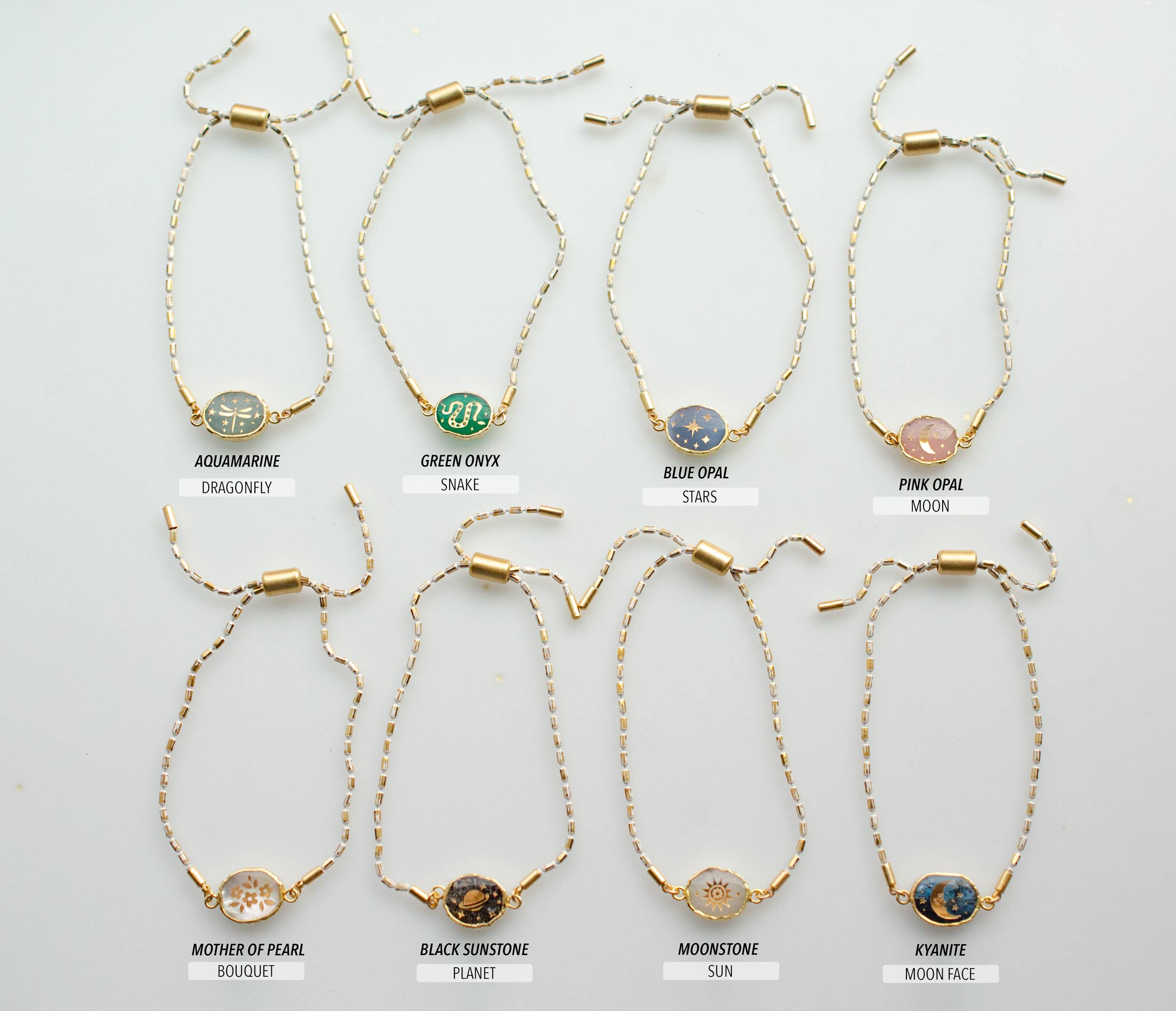 Gemstone Pull Tie Bracelet: Moonstone / Sun