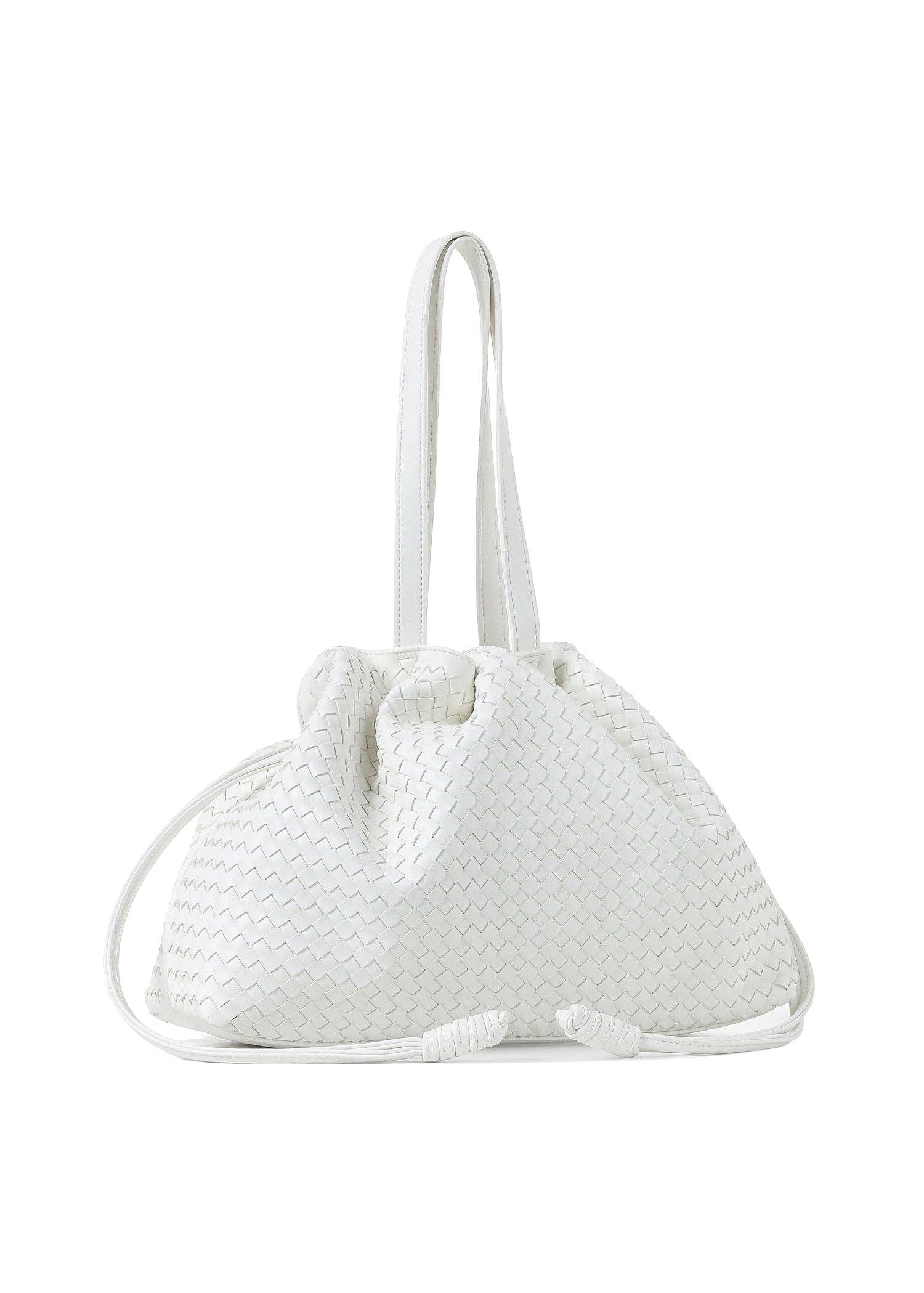 Cinched Woven Vegan Leather Tote- Reese Cloud