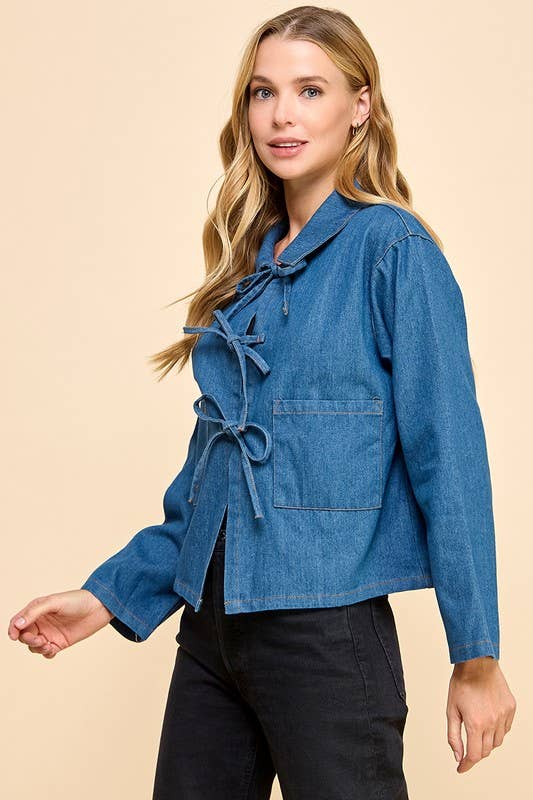 CJ6608-Denim Collared Oversize Jacket: DENIM / S