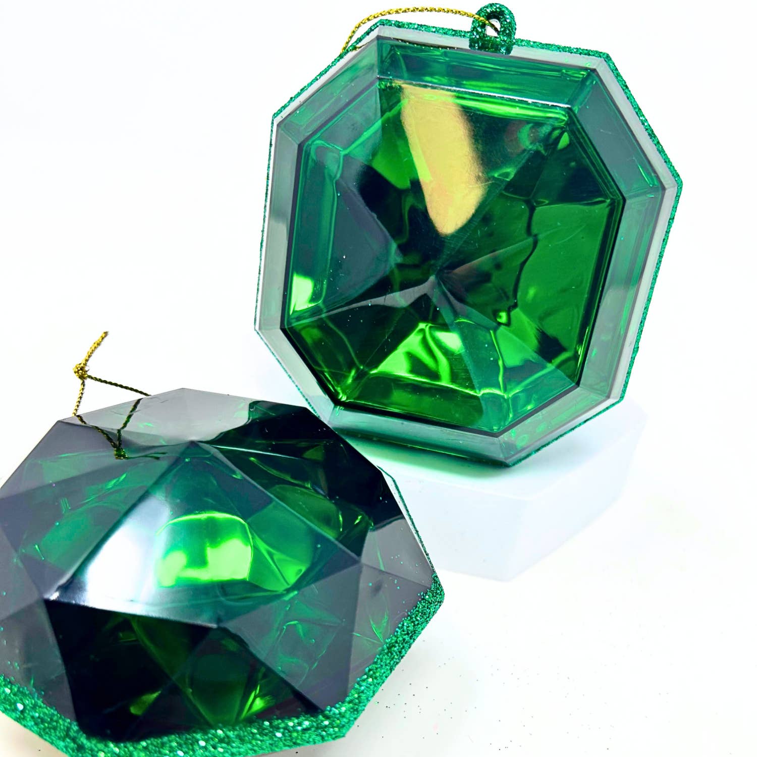 Acrylic RND/SQR Precious Gem Ornament 2 Asst. 4" - Emerald