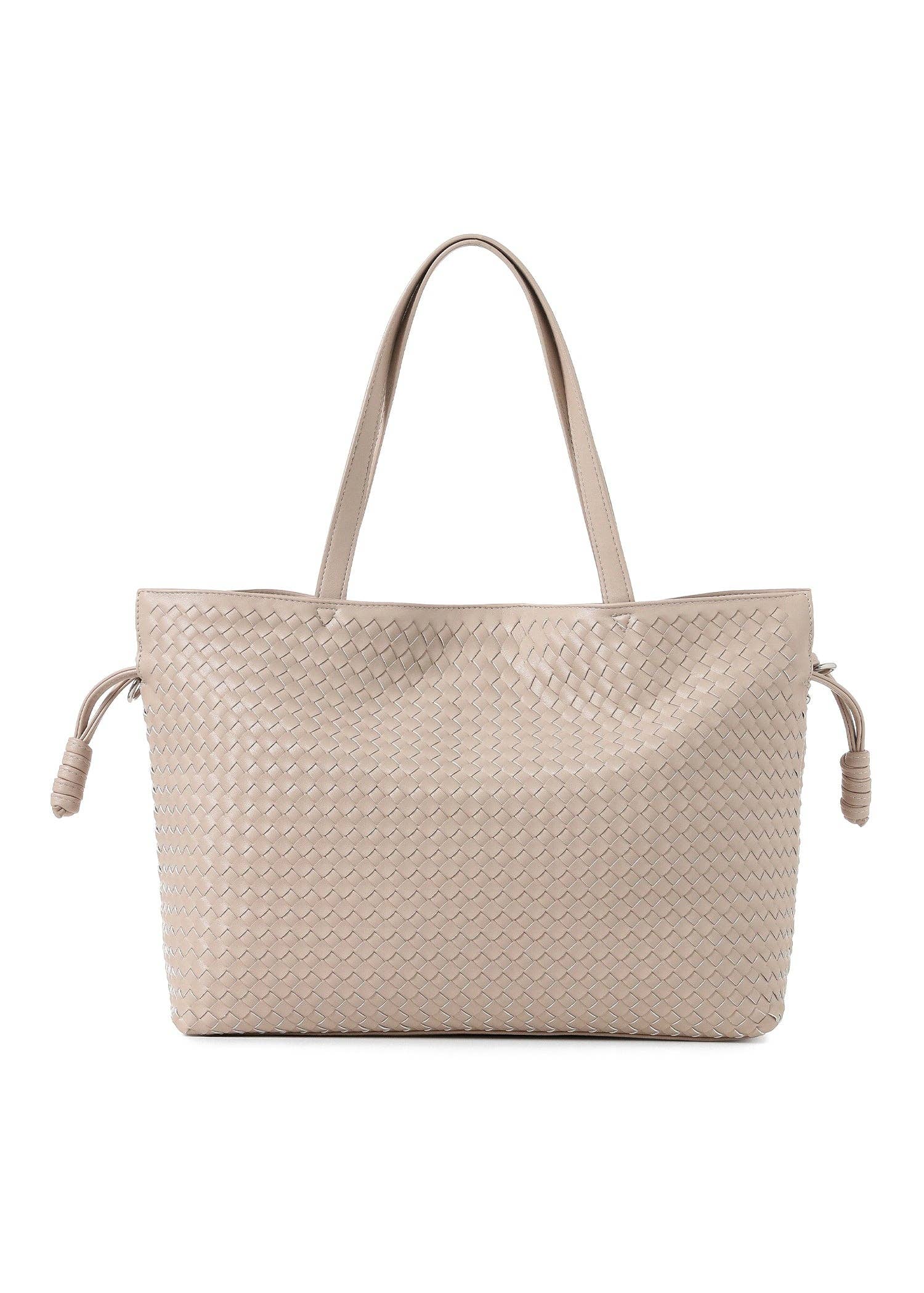 Cinched Woven Leather Vegan Tote Bag -Reese Fawn