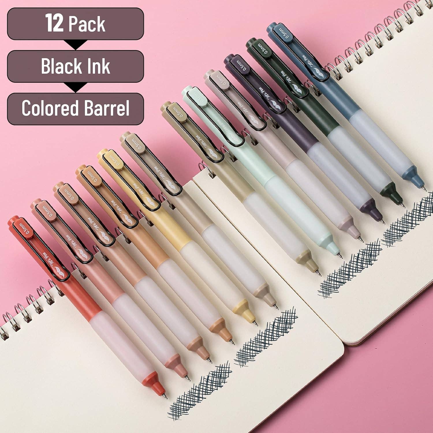 Retractable Gel Pens, 12 Pack, Black Ink Gel Pens, Vintage