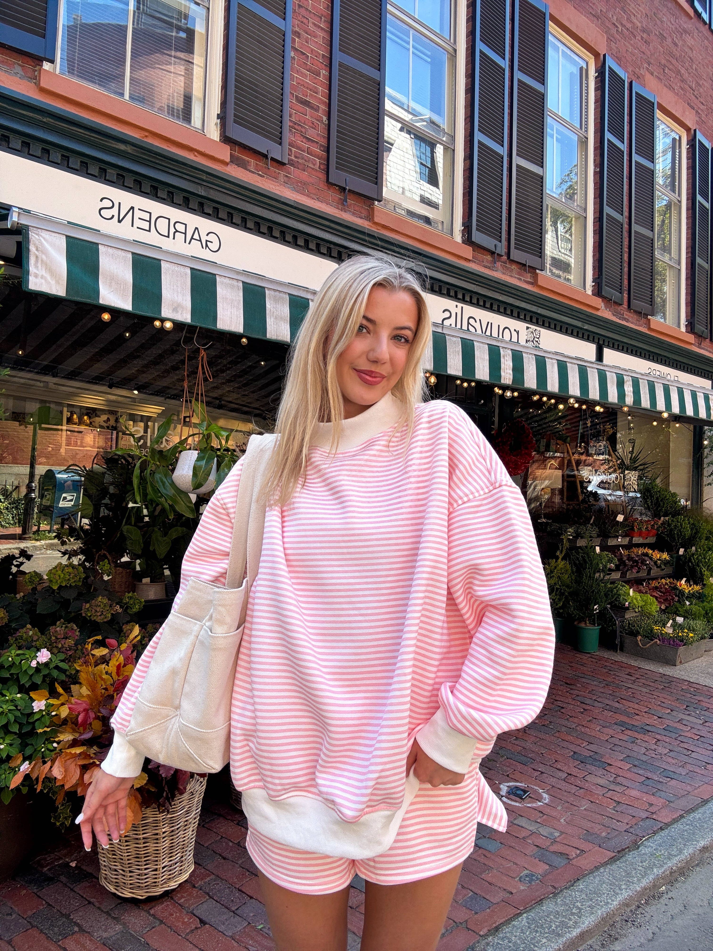 Light Pink and White Big Striped Shorts: Pink/white Big Stripes