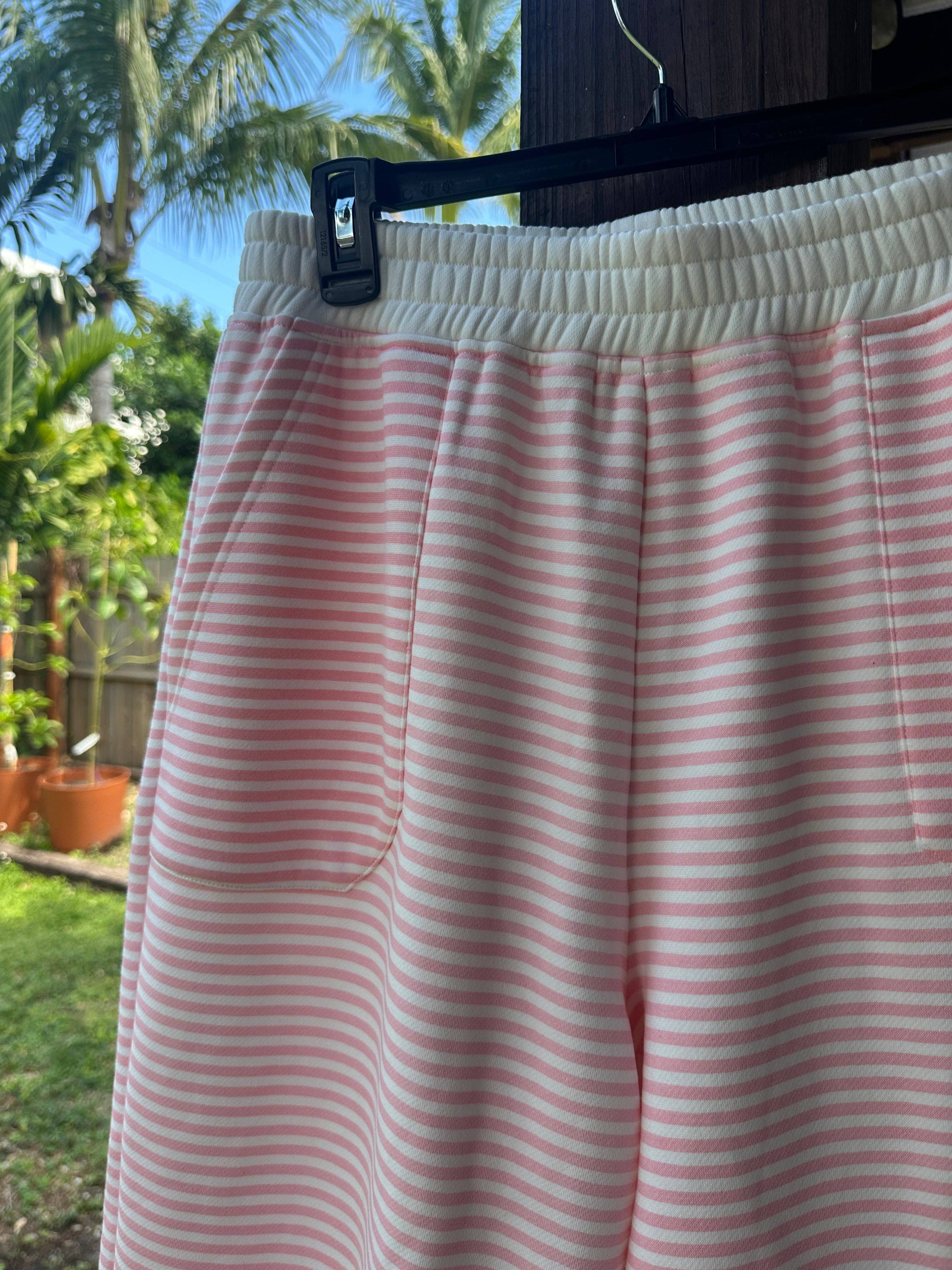 Light Pink and White Big Striped Sweatpants: Pink/White Big Stripes