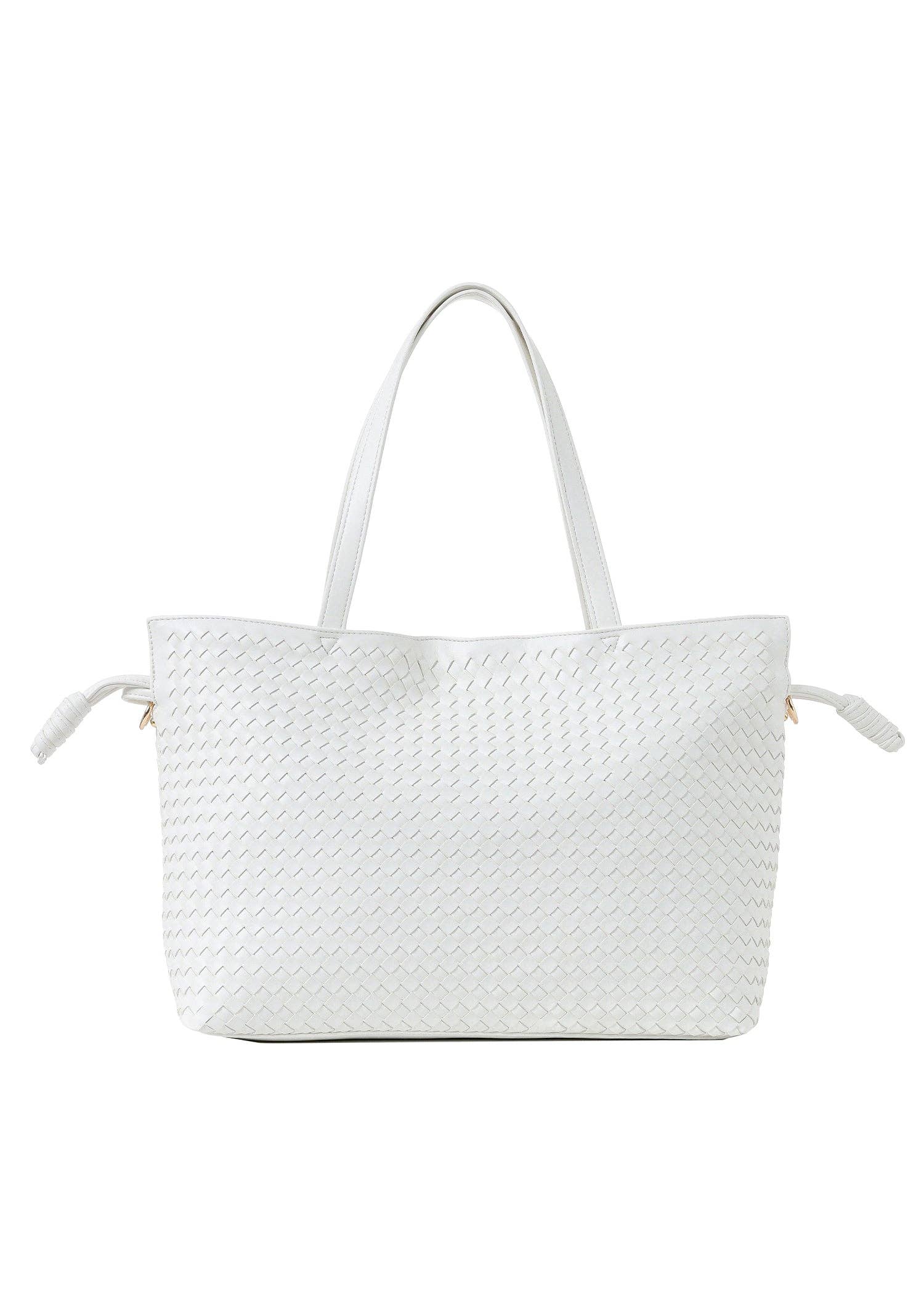 Cinched Woven Vegan Leather Tote- Reese Cloud