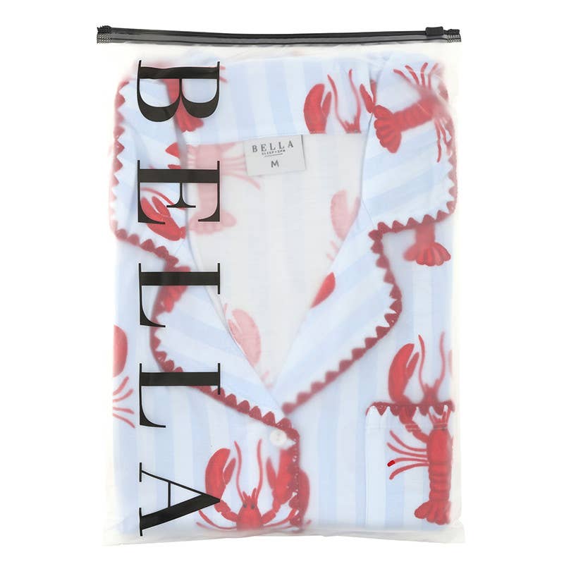 Bamboo PJ Set with Whip Stitch - Blue Stripes + Lobsters: Small