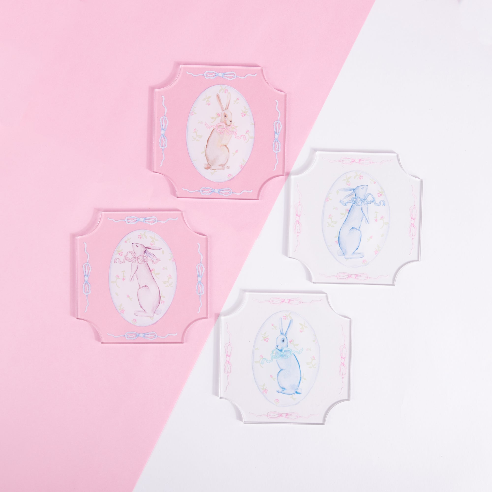 WS - Watercolor Bunny Coaster Set of 4 coasters (min qty of 3 sets) $20 / $40 per set