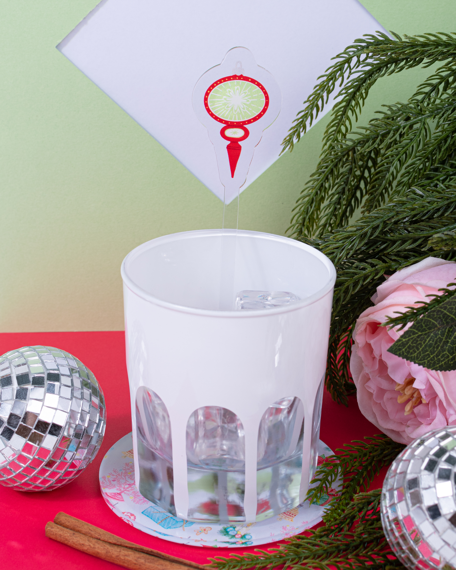 WS - Red Vintage Ornament Acrylic Stir Stick