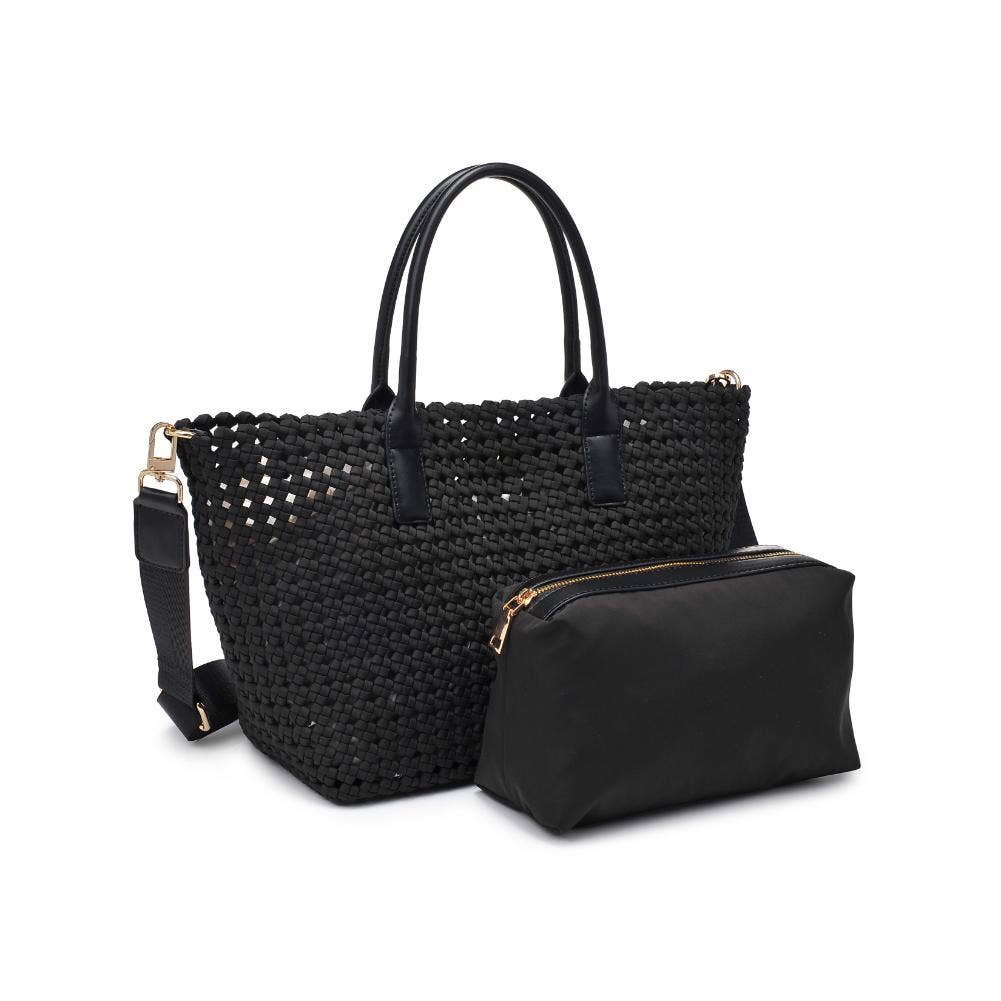 Solstice - Medium  Hand Woven Knot Tote: Black