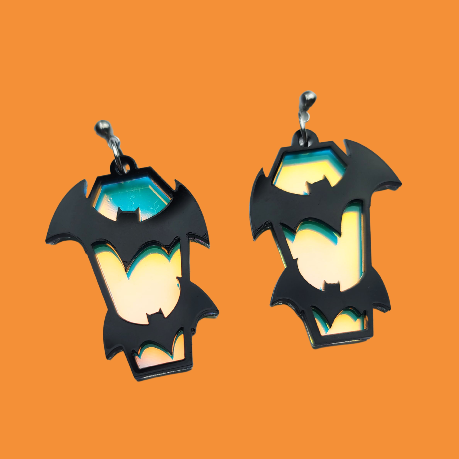 Bats on Coffin with irridescent back - Earrings - Laser Cut