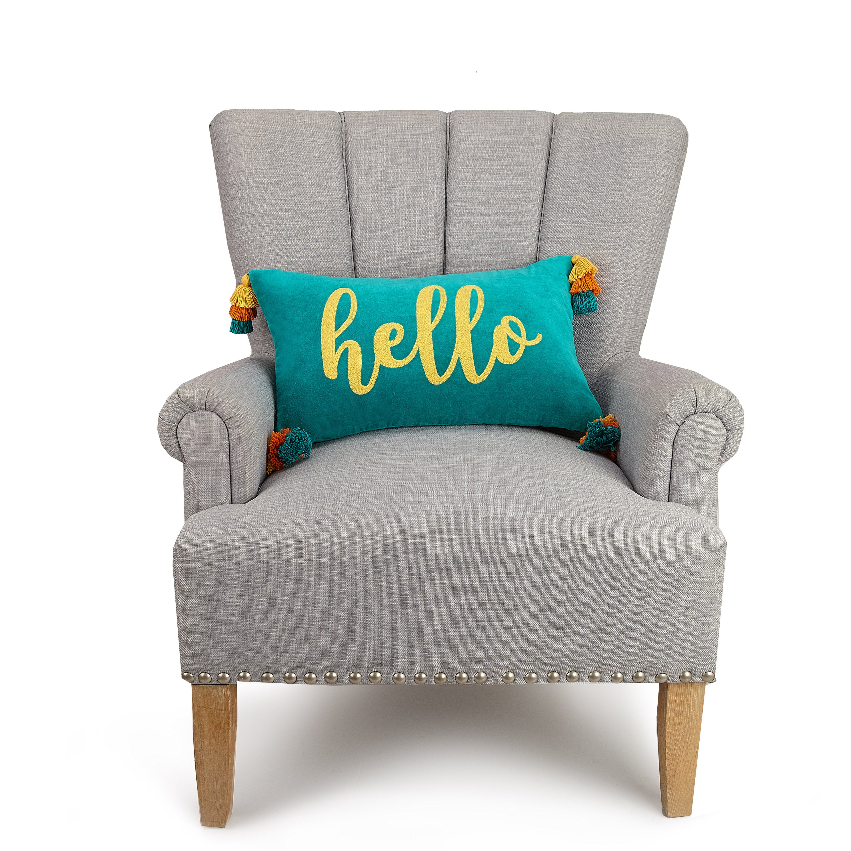 Hello Tassels Embroidered Pillow