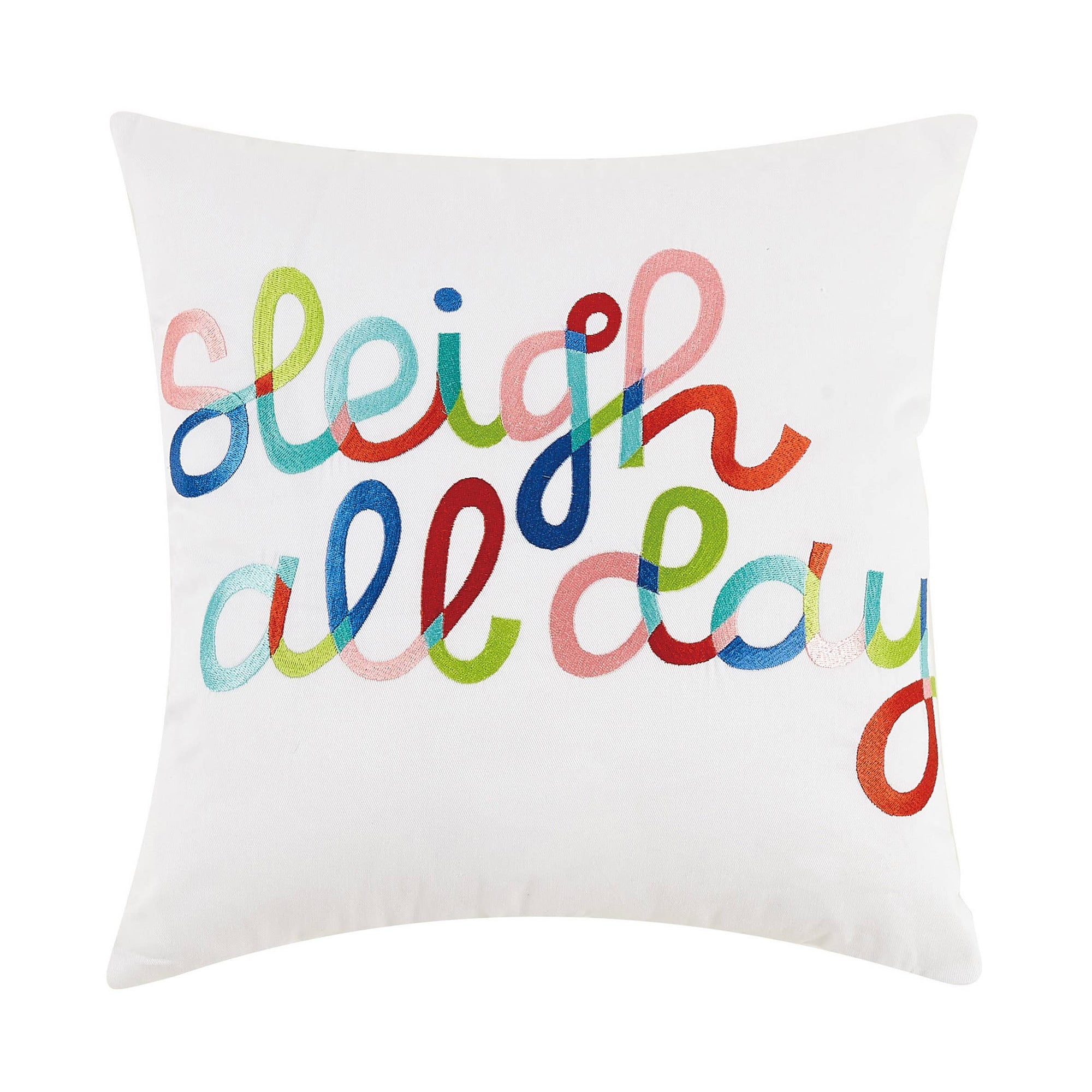 Sleigh All Day Embroidered Pillow On White by Ampersand