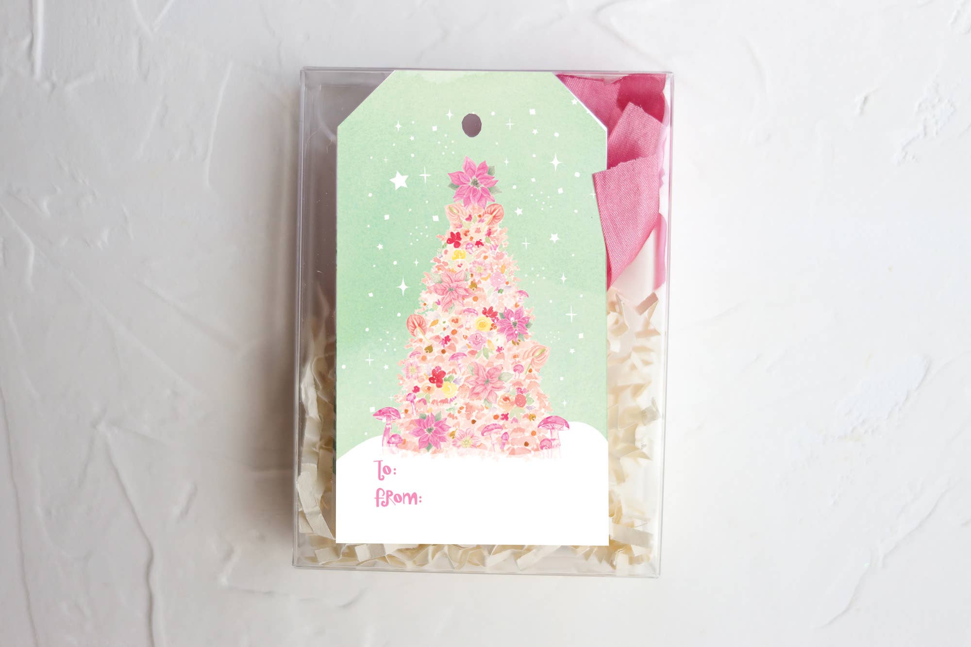 pink decked out Christmas tree gift tags