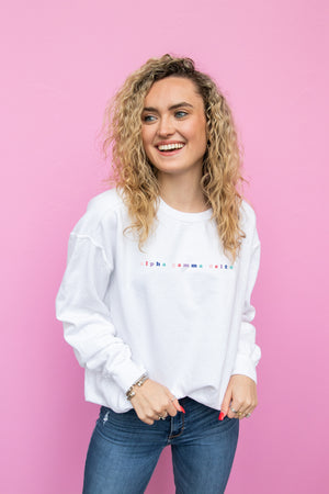 Sorority Multicolor Embroidered White Sweatshirt