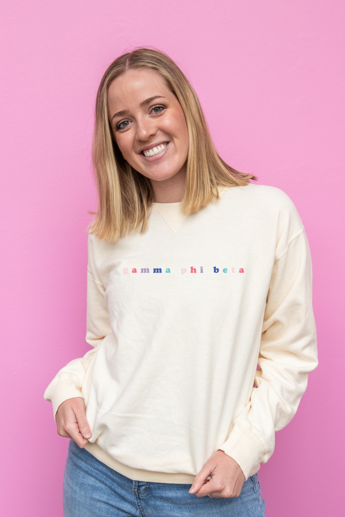 Sorority Multicolor Embroidered Pale Yellow Sweatshirt