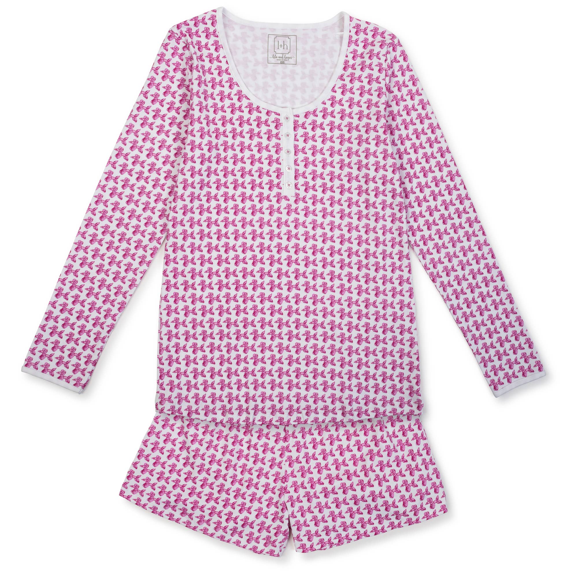 Marty Womens' Pima Cotton Pajama Short Set - Popping Pups Pink