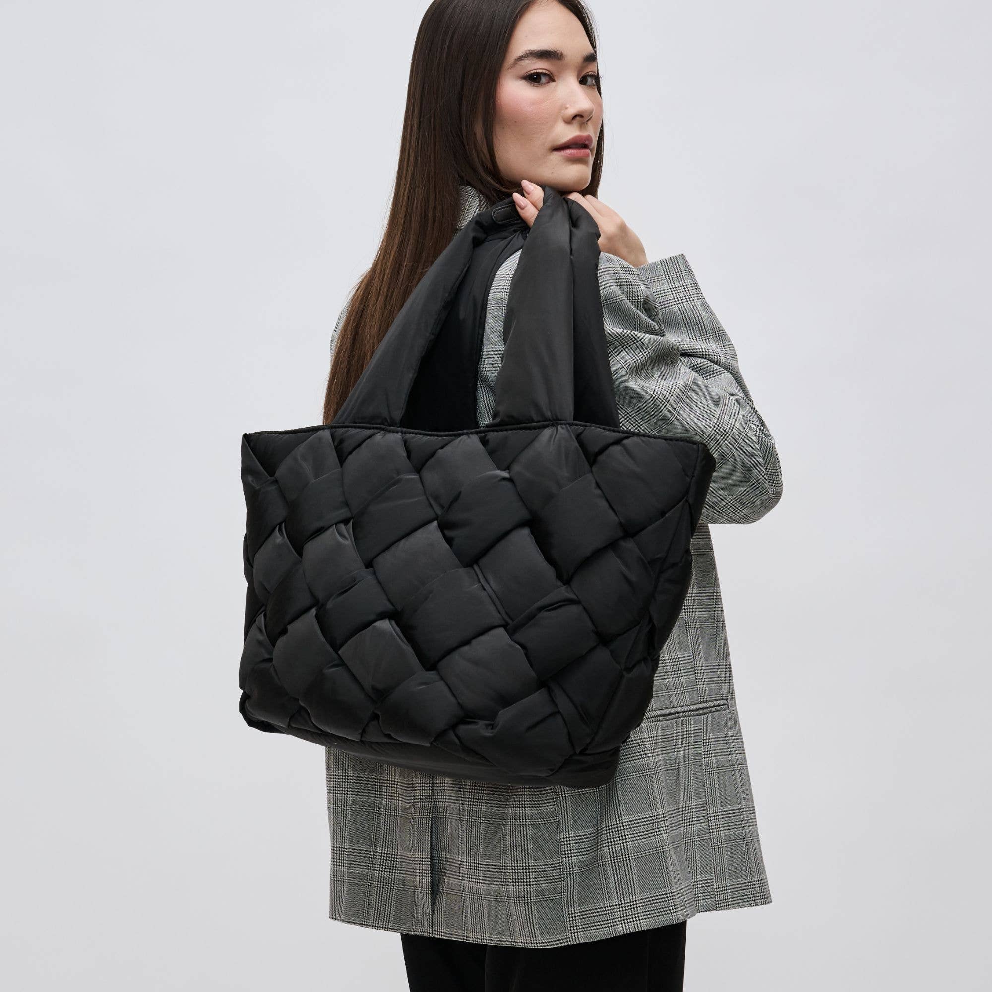 Intuition East West Woven Nylon Tote: Black